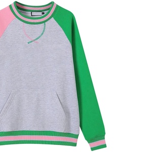 Sweat-shirt à col rond pour femme, color block, manches longues, gris, rose, vert, tricoté, décontracté, avec poches, pour femmes de sororité - Product Image 5