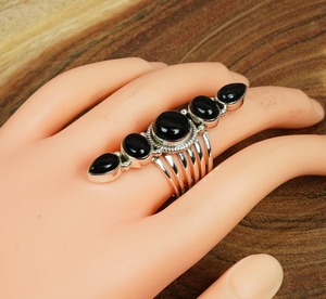 Oferta de Verano: Anillo de Cóctel y Boda para Mujer, con Cabujón Ovalado de Ónix Negro Natural, Engaste de Bisel, Chapado en Plata de Ley 925 Sólida - Product Image 5