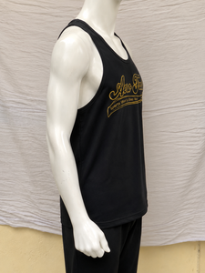 Débardeur de sport Aero Faster pour homme, noir, sans manches, col rond, imprimé par transfert thermique, lettres dorées, décontracté, respirant, 100% coton tricoté - Product Image 2