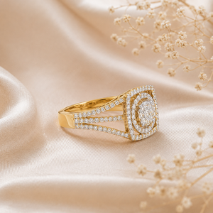 Bague solitaire pavée de diamants naturels de 0,72 carat en or jaune 18 carats |   Bijoux élégants et raffinés pour femmes, tendance pour les mariages et les soirées, idéal pour un cadeau - Product Image 3