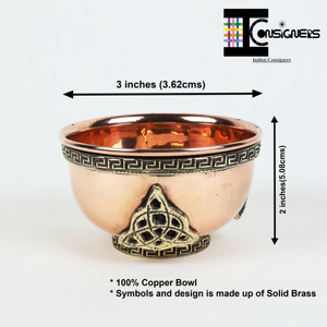 Cuenco de Cobre Triquetra Pequeño para Incienso, Multiusos, Hecho a Mano por Artesanos Indios - Product Image 2