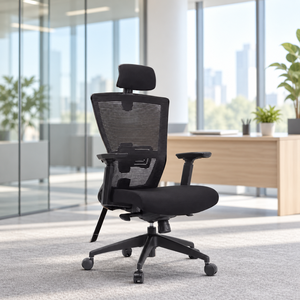 Chaise ergonomique en maille avec appui-tête et accoudoirs réglables, pivotante, réglage électrique de la hauteur, pour bureau à domicile, design moderne - Product Image 1