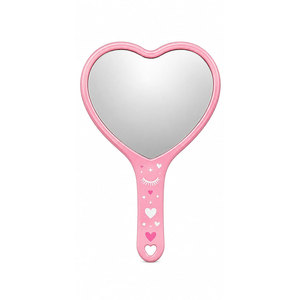 Heart-Shaped Handheld Mirror Pink and White with Hearts and Eyelashes Design <b>Plastic</b> Frame Single Side Makeup Mirror - Product Image 2
