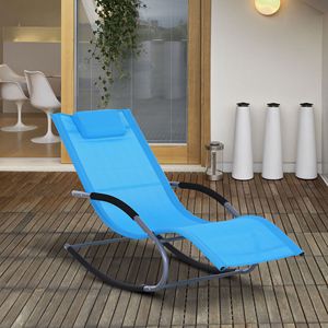 Sedia a dondolo blu da esterno con schienale reclinabile e cuscino rimovibile, in tessuto resistente alle intemperie - Product Image 2
