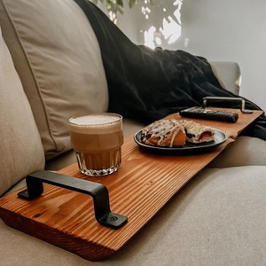Plateau décoratif en bois fait main de style rustique, forme irrégulière avec poignée, motif floral pour la décoration de chambre - Product Image 4