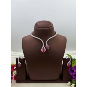 Indian Ethnic Bridal Jewelry Set-Julie American Diamond Gold Plated Necklace & Earrings - Product Image 4