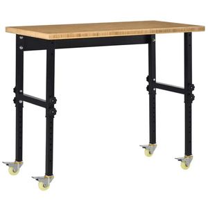 47\" Height <b>Adjustable</b> Garage Workbench with Wheels Bamboo Tabletop Workstation Tool <b>Table</b> for Woodworking - Product Image 1