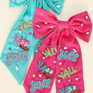 Lazo para el Cabello de Satén Bordado con Cuentas, Lazo para el Cabello de Niña con Pedrería, Tamaño Personalizado, para el Día del Partido, Baile, Deportes, Boda, Fiesta, en Caja - Product Image 3