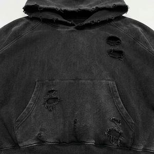 Sweat à capuche court oversize pour homme, noir, 100% coton French Terry, manches raglan, délavé, anti-boulochage, avec poches, pour l'automne - Product Image 2