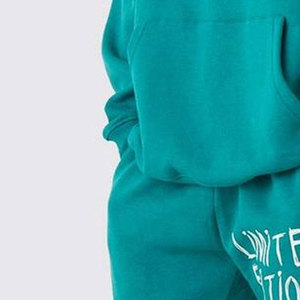 Ensemble de survêtement unisexe bleu sarcelle à capuche coupe-vent léger, imprimé crâne, streetwear, sweat-shirt en coton et pantalon de jogging élastique - Product Image 4