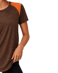 Customized Women Brown And Orange Quick Dry Sports T Shirt Breathable Lightweight Gym Running Athletic Activewear Tee <b>Top</b> - Product Image 4