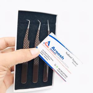 Pinzas profesionales de Extensión de pestañas de acero inoxidable sólido marrón de alta calidad agarre de diamante tipo de belleza punta puntiaguda al por mayor - Product Image 2