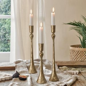 Graceful Feather Crown Brass Taper Candlestick Polished Gold Quill Blade Candle Stand with Dual <b>Rod</b> Stem - Product Image 4
