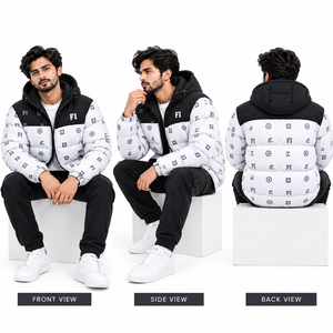 Men's Grapic Puffer Jacket Colorblock <b>Winter</b> <b>Coat</b> <b>Hooded</b> Quilted Outerwear Casual Streetwear OEM Wholesale Clothing Supplier USA - Product Image 4