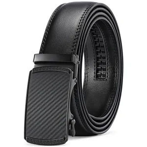 Ceinture formelle en cuir véritable noir avec boucle rectangulaire à verrouillage automatique en alliage, largeur 35 mm, prête à offrir en cadeau pour homme, idéale pour le bureau - Product Image 2