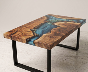 Table en résine époxy, table à manger en résine époxy, table en résine, table en résine époxy pour table rivière, table en bois à bord naturel avec résine époxy - Product Image 3