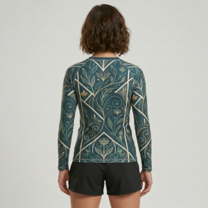 2026 New Women's Long Sleeve Rashguard Anti-Bacterial Retro Floral <b>Print</b> Breathable Quick Dry Eco-Friendly Sbart <b>Surf</b> Swimming - Product Image 5