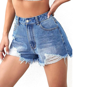 Shorts de Mezclilla Desgastados con Cintura Alta y Dobladillo Enrollado para Mujer, Personalizados en Algodón, Servicio OEM - Product Image 2