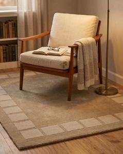 Tapis d'intérieur élégant fait main en laine antidérapant avec bordure abstraite neutre contemporaine pour la décoration de maisons et d'hôtels de luxe - Product Image 6