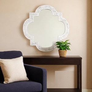 Designer Wooden Accent Mirror Artistic Quatrefoil Shape Sophisticated Decorative Piece for Modern Interiors - Product Image 1