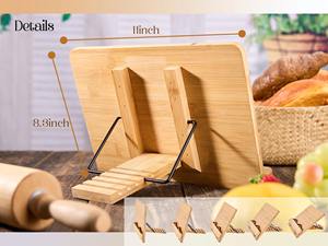 Support de livre de cuisine en bois réglable avec plateau et pinces à papier – Support de lecture portable et stable pour comptoir de cuisine - Product Image 3