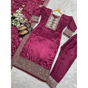 Salwar Kameez de style fantaisie pour femme - Haut long, pantalon et dupatta en polyester pour les fêtes - Product Image 4