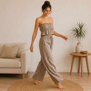 Ensemble de pyjamas en lin pour femmes, vêtements de détente respirants et écologiques pour l'été - Product Image 2