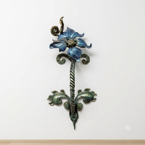 Poignée de porte en fer forgé résistant à la rouille, facile à installer, avec un design de pétales bleus et un style traditionnel - Product Image 1
