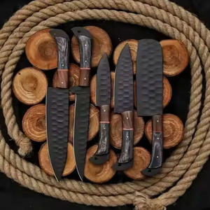 Ensemble de couteaux en acier carbone de qualité supérieure, 5 pièces, lame noire, manche en bois, ambidextre, 67 couches, couteaux de chef durables - Product Image 2