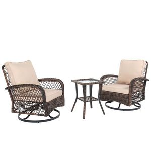 3-Piece Outdoor Patio Furniture Set Wicker Bistro with Swivel Gliders Rocker and Rattan Rocking Chair Glass Top Side - Product Image 3
