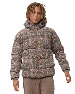 Veste matelassée personnalisée pour homme, imprimé bandana, marron cachemire, à capuche, style streetwear, chaude pour l'hiver - Product Image 1
