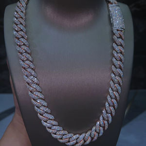 Collar de Cadena Cubana Iced con Moissanita, Joyería Hip Hop Bling al por Mayor para Hombre y Mujer, Oro Rosa, Plata, Chapado en Oro de 14K, IGI - Product Image 1