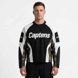 Camiseta deportiva de malla personalizada de manga larga para carreras, cuello redondo estampado, ajuste holgado, manga completa, transpirable, unisex, estilo urbano. - Product Image 2