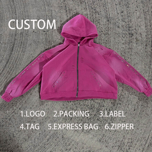 Sudadera con capucha y cremallera para hombre, estilo urbano, diseño de diamantes de imitación, 100% algodón, lavado ácido, venta al por mayor, primavera-otoño, nueva tendencia OEM - Product Image 2