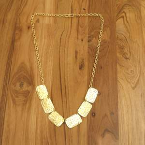 Hammered Brass <b>Necklace</b> Gold <b>Statement</b> Rectangle Link Chain Handmade Bohemian Chunky <b>Necklace</b> for Women - Product Image 2