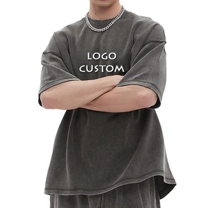 T-shirt personnalisé à épaules tombantes, broderie vieillie, coton épais, délavage à la pierre, toutes options disponibles, fabrication usine - Product Image 2