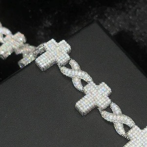 Stunning Designer Cross Shape <b>Infinity</b> Silver Plated Sterling Silver Design with Round Moissanite Cuban Link <b>Bracelet</b> - Product Image 2