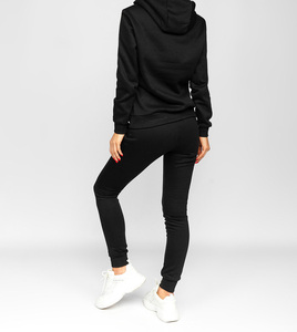 Sudadera con Capucha Negra para Mujer, Manga Larga, Color Sólido, Cierre con Cordón, Corte Regular, Otoño, 100% Algodón, Peso Medio - Product Image 4