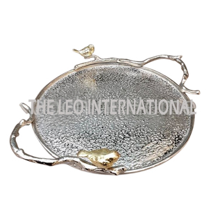 Plateau de luxe moderne exclusif avec poignées dorées martelées, forme carrée créative, plateau en argent artisanal pour servir les fruits - Product Image 5
