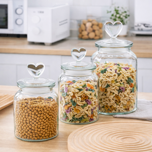 Juego de Recipientes de Vidrio Decorativos Personalizados de 650 ml, 950 ml y 1350 ml con Tapa en Forma de Corazón, Recipientes Herméticos para Cocina, Suministro de Fábrica OEM - Product Image 5