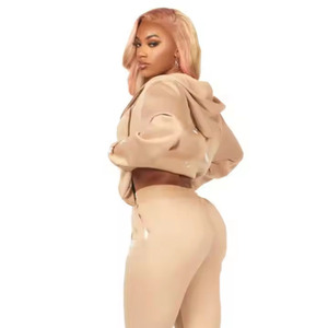 Ensemble de survêtement beige à capuche pour homme, pantalon de survêtement long, couleur unie, décontracté, hiver, écologique, coupe classique, coton - Product Image 3