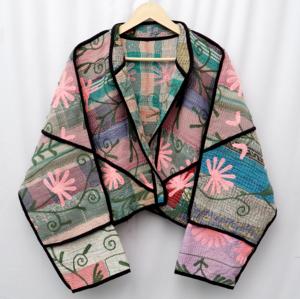 Veste indienne Suzani Kantha écologique, imprimée, 100% coton, col mandarin, confortable - Product Image 2