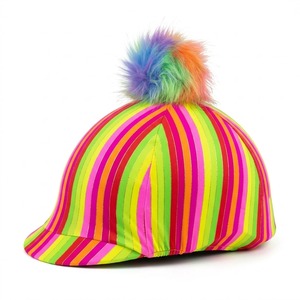 Funda para Casco de Equitación con Rayas de Arcoíris y Pompones Coloridos, MOQ Bajo - Product Image 1