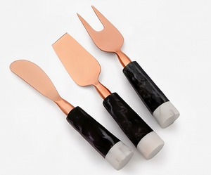 Copper <b>Cheese</b> <b>Knife</b> <b>Set</b> With Marble Handle Durable Serving Tools For <b>Cheese</b> And Butter Using For Kitchenware Use And Hotel Use - Product Image 1