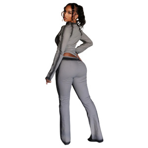 Conjuntos Deportivos para Mujer 2026, Ropa Deportiva, 2 Piezas, Chaqueta con Cierre y Pantalones Acampanados para Yoga - Product Image 2