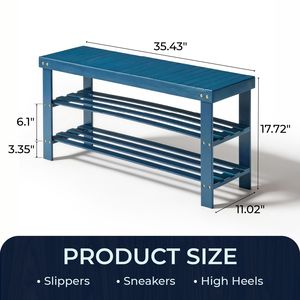 Scarpiera Moderna a 3 Ripiani in Bambù Blu 90x28x45 cm - Lusso e Semplicità Salvaspazio per l'Ingresso di Casa - Product Image 5