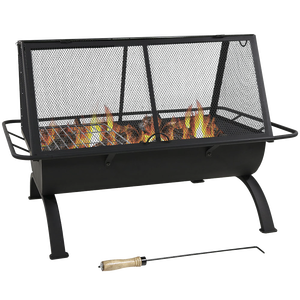 Modern 36 Inch Steel Fire Pit with BBQ <b>Grill</b> Mesh Cover and Poker for Outdoor Patio Heating - Product Image 3