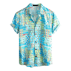 Chemise décontractée pour homme à manches courtes style hawaïen, motif floral rouge et bleu, col rabattu, 100 % polyester, séchage rapide, bouton unique - Product Image 3