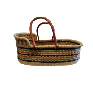 Vendor modern leather handle bohemian multi-stripe high <b>wall</b> seagrass changing <b>basket</b> integrated with rattan changing kid <b>basket</b> - Product Image 3