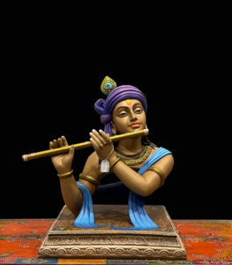 Estatua de Resina Hecha a Mano de Lord Krishna Tocando la Flauta, Estilo Art Deco |   Decoración Espiritual para el Hogar u Oficina, Adorno Religioso de Mesa - Product Image 1
